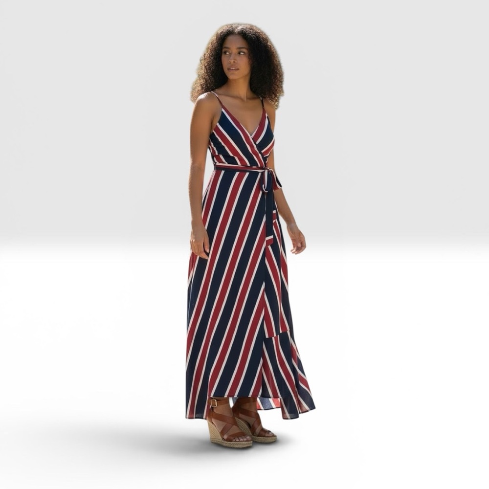 41 Hawthorn NWOT Annora Faux Wrap Knit Dress Sz S Petite Navy Terracotta